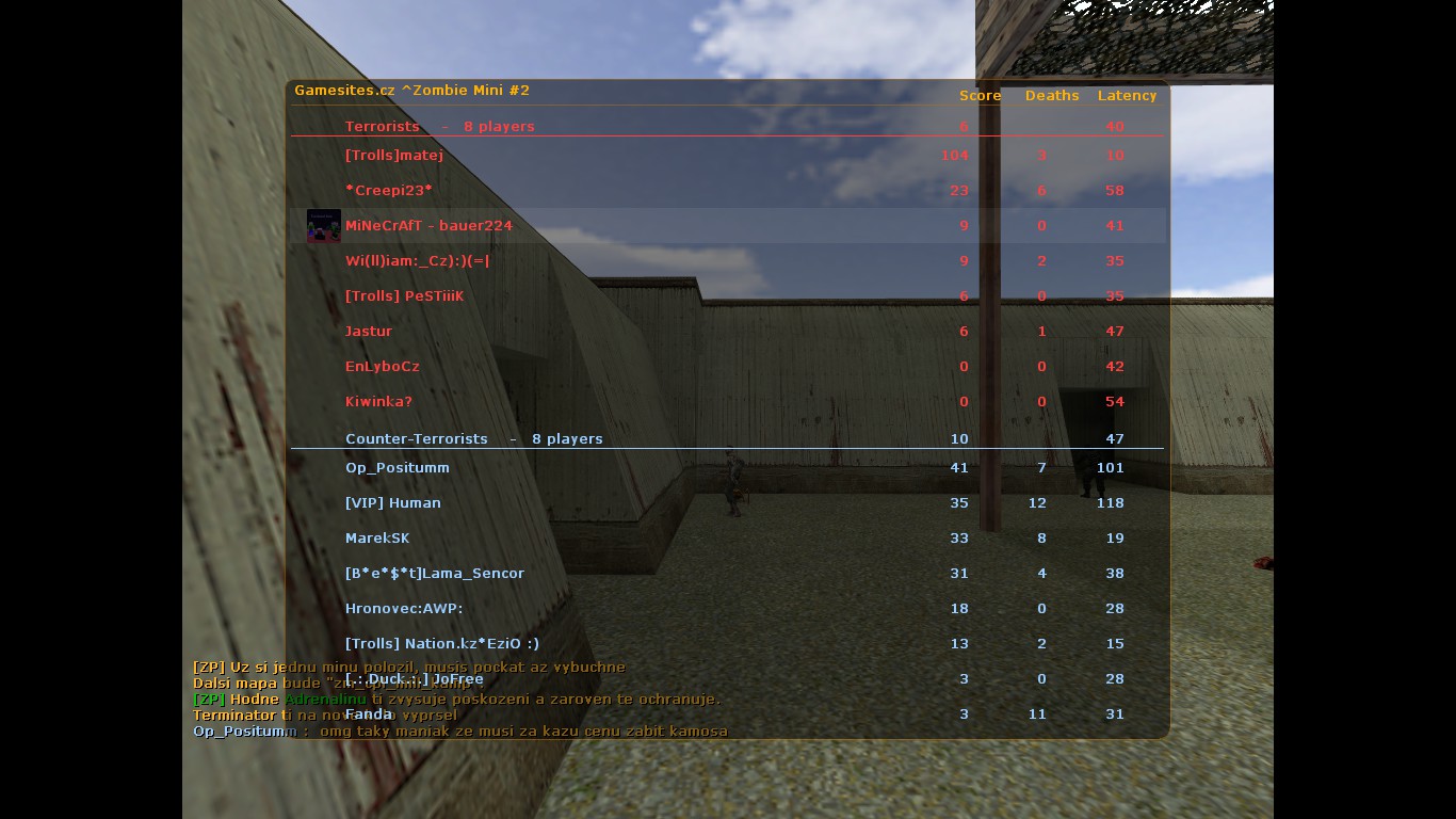 Scoreboard s hláškami adrenalínového systému v chate