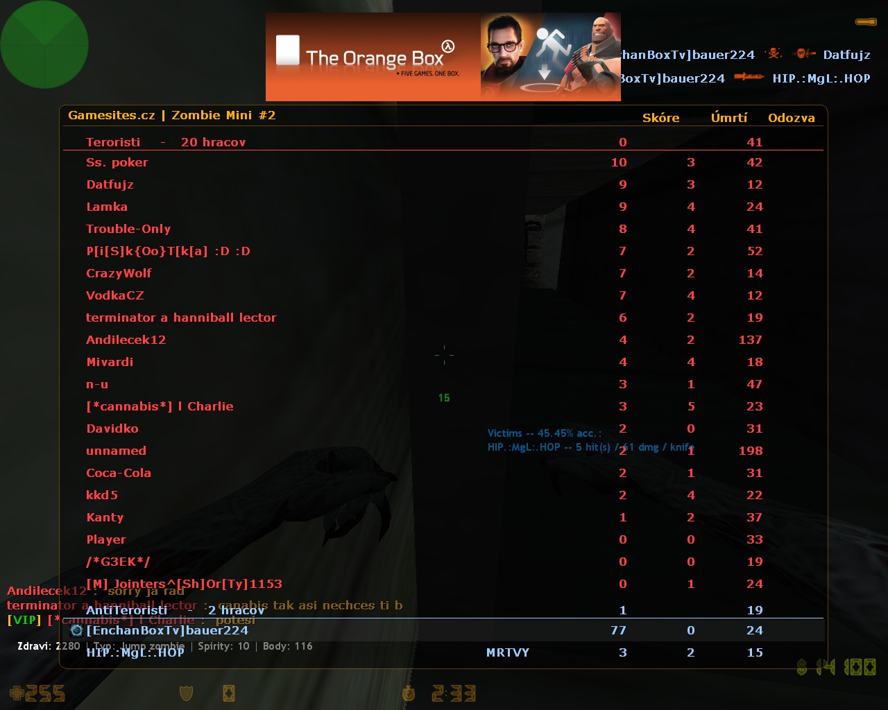 Scoreboard s banerom The Orange Box, ďalšia mapa zm_cpl_mill_kamp