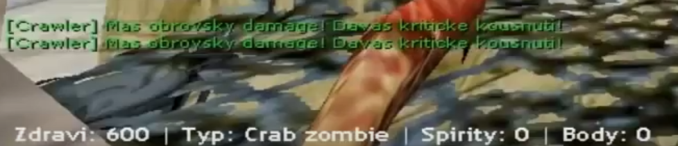 Záber z videa — kritický uhryznutie triedy "Crawler" (Crab Zombie)